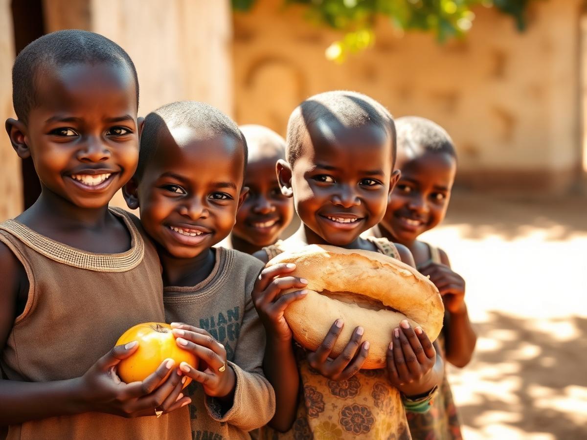 African children receiving food