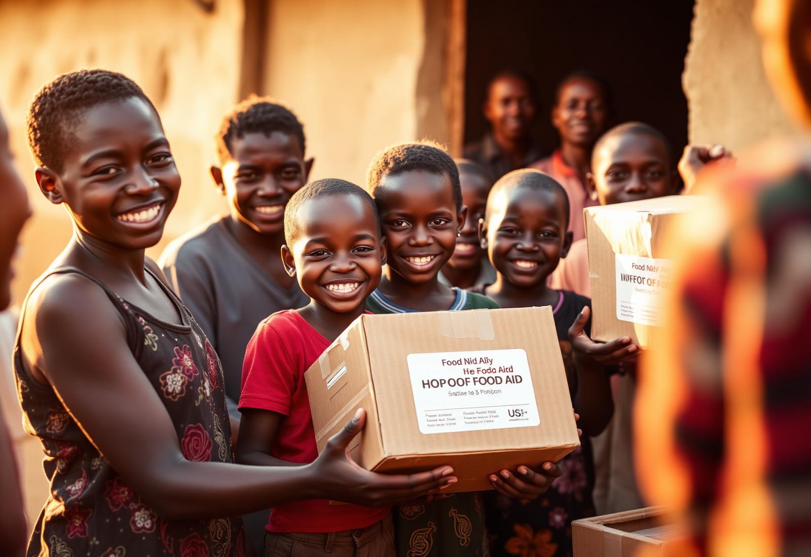 Children receiving food aid in Africa