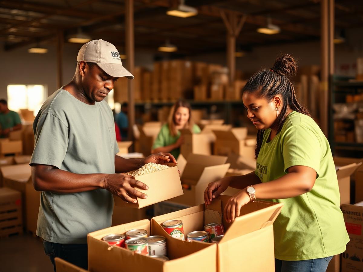 Volunteers packing aid boxes